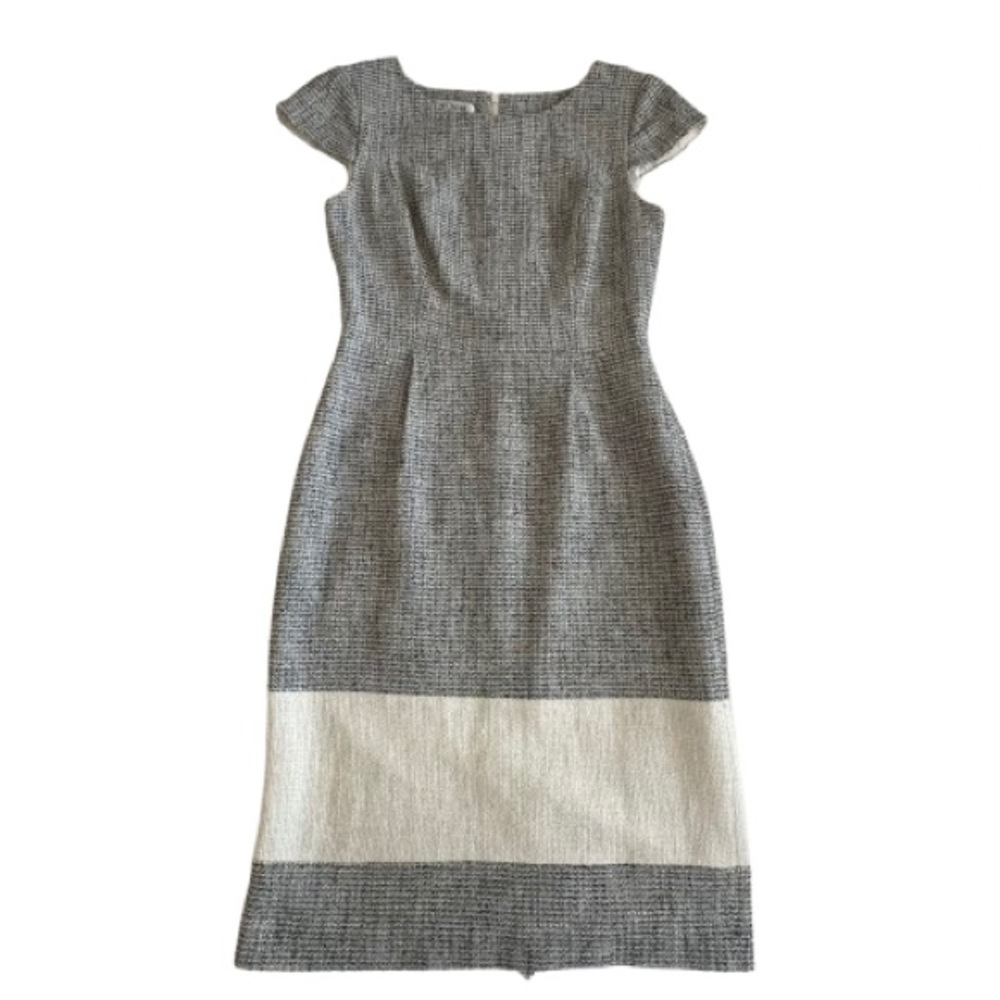 Kay Unger Chick Women's Sz.4 Gray Black & Ivory Short Sleeves Lined Midi Dress - Picture 5 of 16